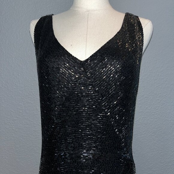 BLACK TIE OLEG CASSINI Black Full Beaded Sleeveless Formal Red Carpet Gown - 10 - Picture 2 of 16